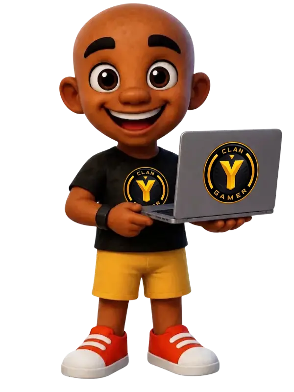 Mascote da CLAN Y GAMER com tema de Notebook