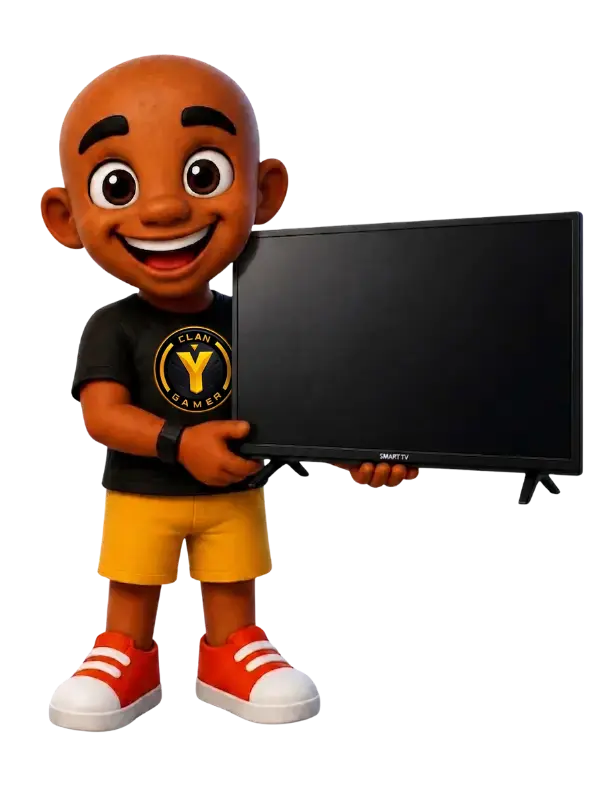 Espaço de convivência da loja CLAN Y GAMER com sofá vermelho e decoração temática Mario.
